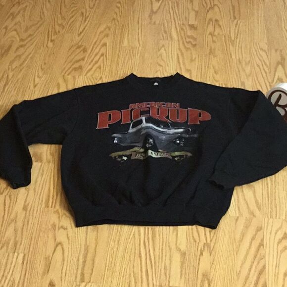 Vintage COVINGTON mens sweatshirt in size large black with truck graphics - Picture 2 of 9